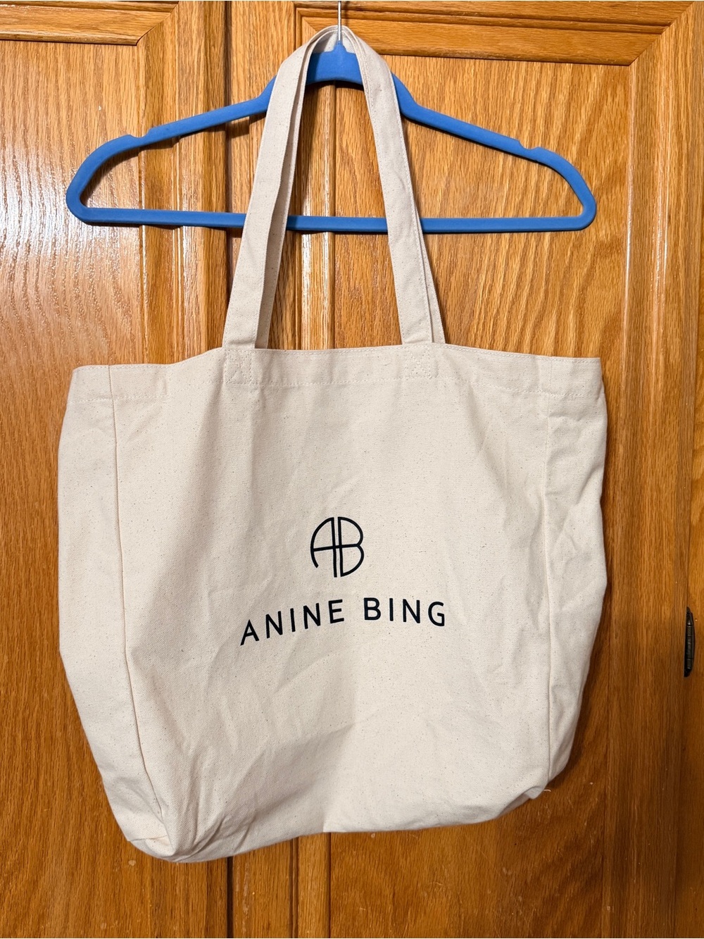Anine Bing Cream Canvas Logo Tote Bag